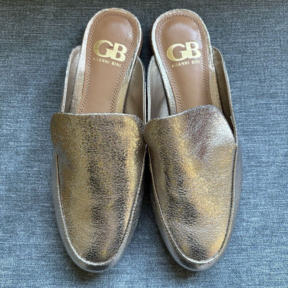 Giani Bini Gold Pebbled Leather Flat Fancy Party Classic Work Fun Shoe Women 5.5 - Picture 2 of 15